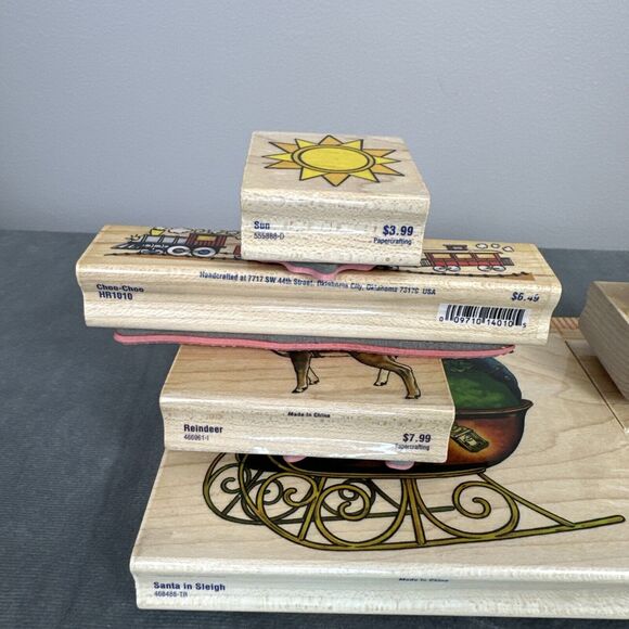 Stampabilities Wood Rubber Stamp Lot Christmas Holiday Santa Reindeer Train Tag - Picture 10 of 11